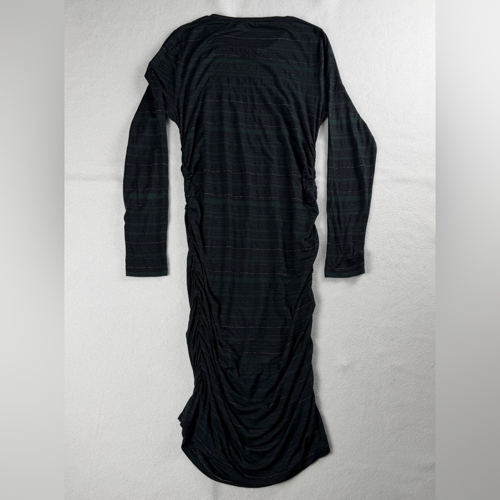 Veronica Beard Jeans Women's Daphne Ruched Striped Dress Black Green Large - Picture 8 of 10